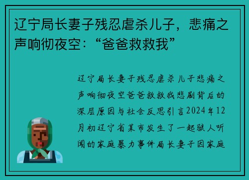 辽宁局长妻子残忍虐杀儿子，悲痛之声响彻夜空：“爸爸救救我”