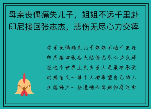 母亲丧偶痛失儿子，姐姐不远千里赴印尼接回张志杰，悲伤无尽心力交瘁