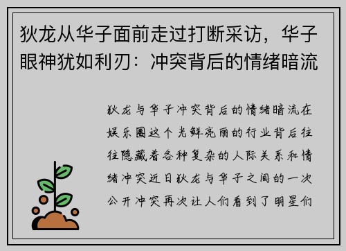狄龙从华子面前走过打断采访，华子眼神犹如利刃：冲突背后的情绪暗流
