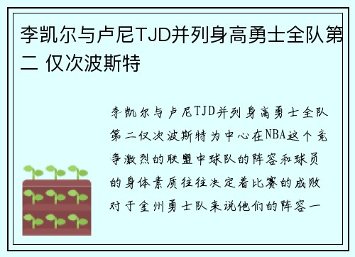 李凯尔与卢尼TJD并列身高勇士全队第二 仅次波斯特