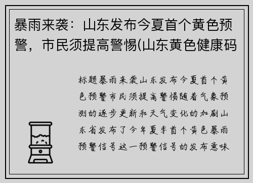 暴雨来袭：山东发布今夏首个黄色预警，市民须提高警惕(山东黄色健康码图片)