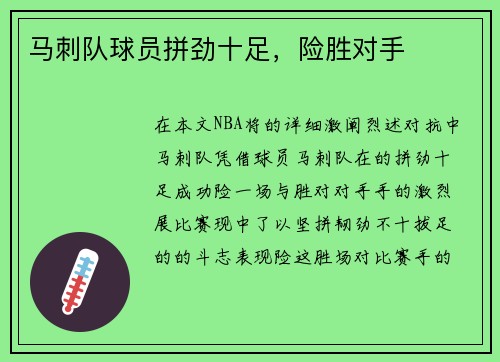 马刺队球员拼劲十足，险胜对手