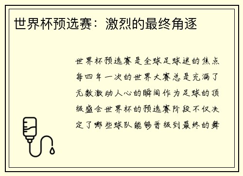世界杯预选赛：激烈的最终角逐