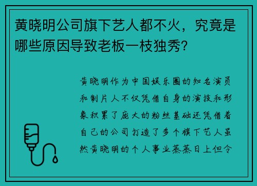 黄晓明公司旗下艺人都不火，究竟是哪些原因导致老板一枝独秀？