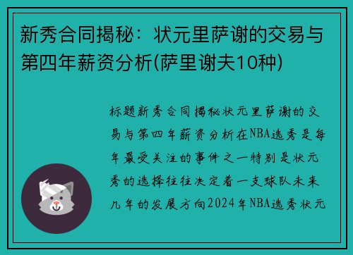 新秀合同揭秘：状元里萨谢的交易与第四年薪资分析(萨里谢夫10种)